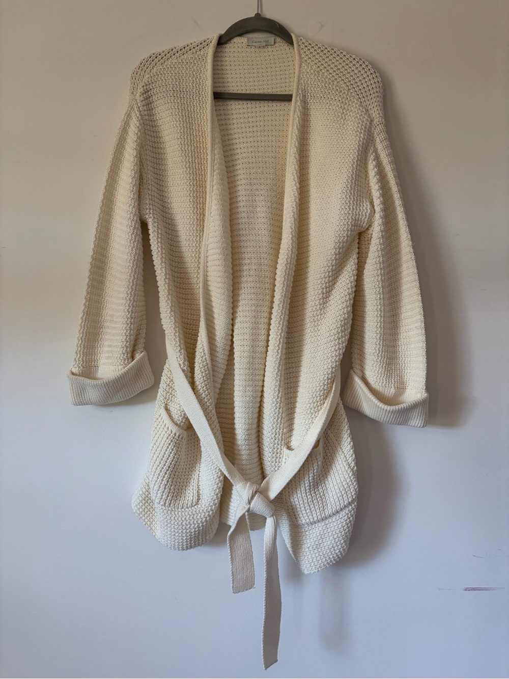 Garnet Hill long chunky cardigan tie waist preppy cozy ribbed knit size M